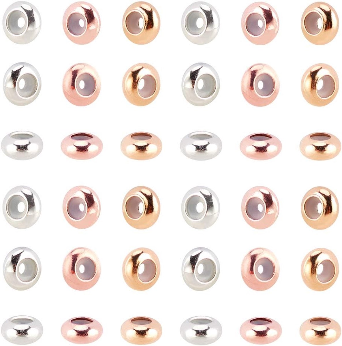 PandaHall 60 stuks messing ronde rubberen kralen, messing kralen met rubberen rondelle slider kralen stopper kralen verstelbare schuifsluitingen ronde kralen vaste sieraden positie licht goud &