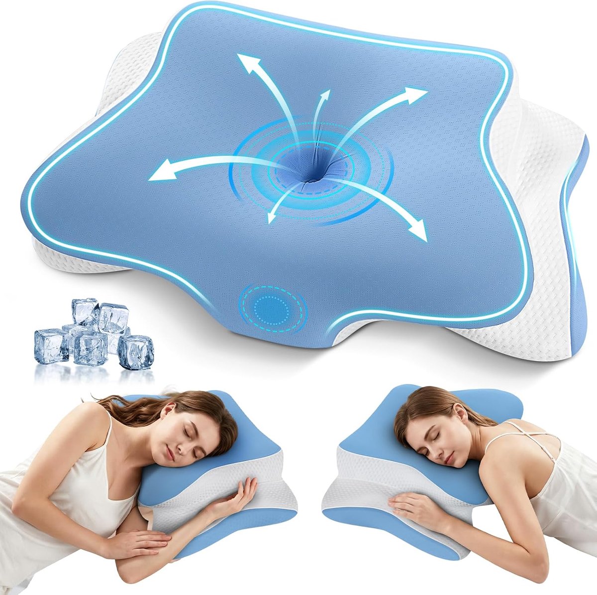 Ergonomisch Cervicaal Kussen, Ergonomisch Cervicaal Geheugenschuim Kussen voor Nek- en Schouderpijn, Orthopedisch Nekkussen voor Zij-slapers, Blauw