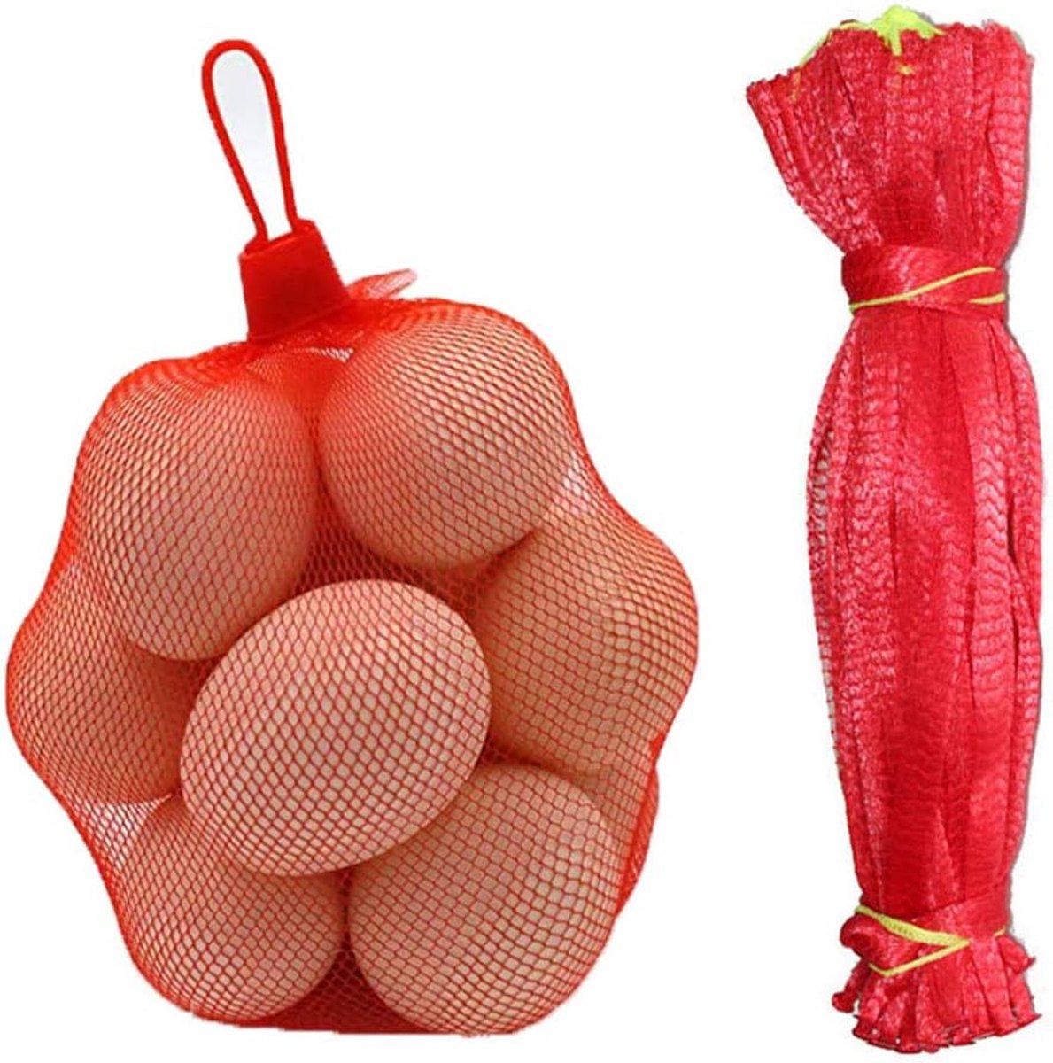 Herbruikbare Netzak, 200 Stuks Nylon Gaas Groentennetzak, Fruit en Groenteverpakkingsnet, voor Eiernetzak, Fruitnetzak, Noten, Boodschappen, Bescherming voor Het Planten van Fruit en Groenten (Rood)