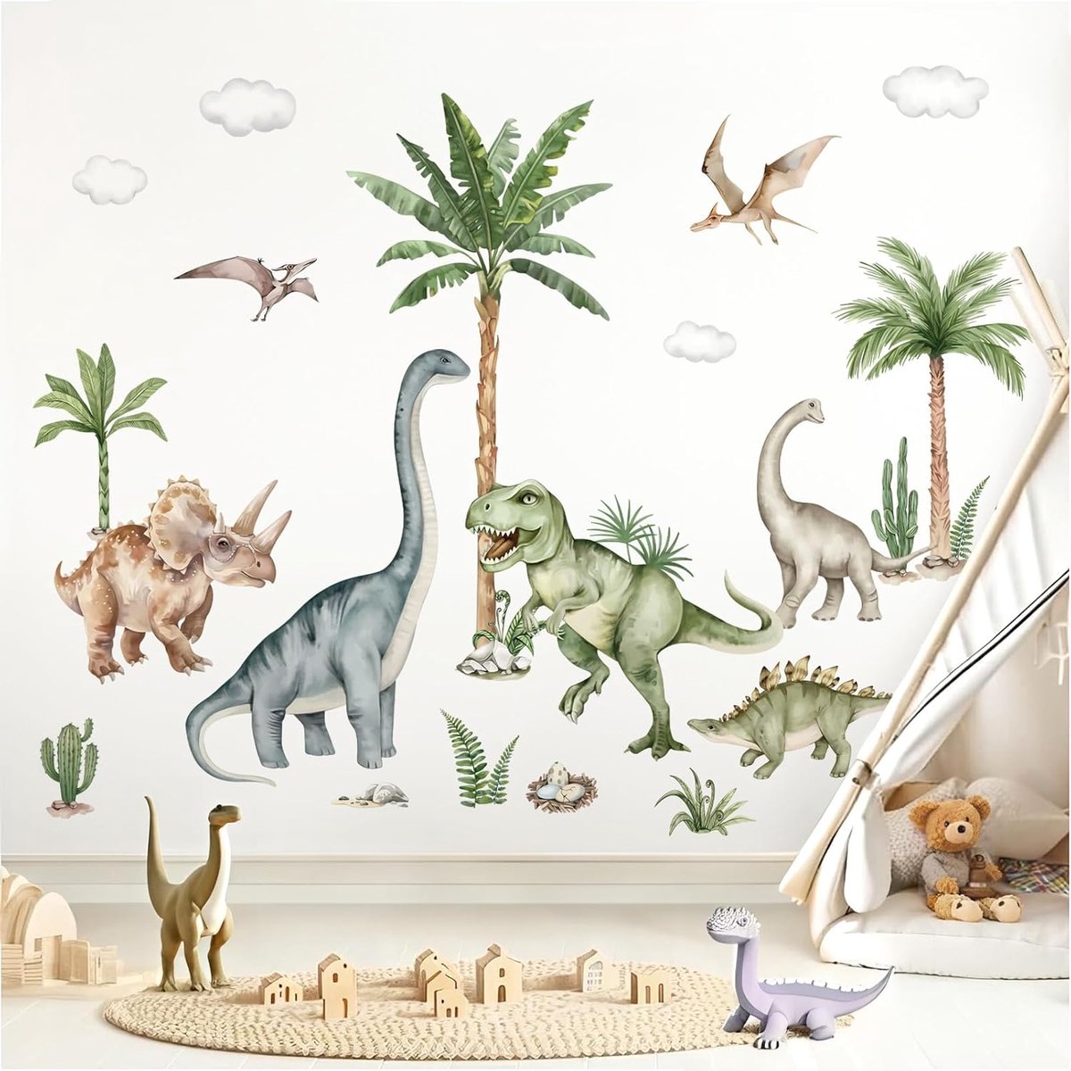 Muurstickers Dinosaurus Kinderen Grote Muurstickers Dieren Dinosaurus Palm Boom Muursticker voor Kinderkamer Jongens Kleuterschool (164 x 8