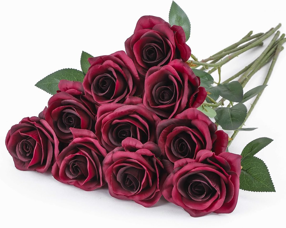 10 stuks kunstrozen, 54 cm, kunstzijden rozen, lange steel, realistische rozen voor doe-het-zelf knutselbloemen, bruiloft, bruidsboeketten, arrangementen, feest en thuisdecoratie