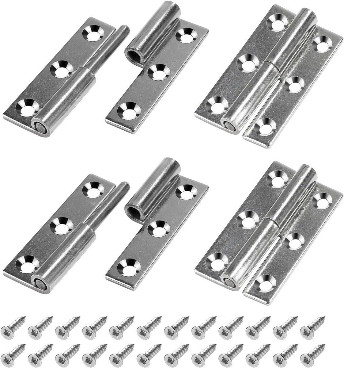 Verwijderbare deurhengsels 4 stuks, 6.3 x 3.5 cm, roestvrij staal 304, grijs, wandmontage, tot 30 kg draagvermogen