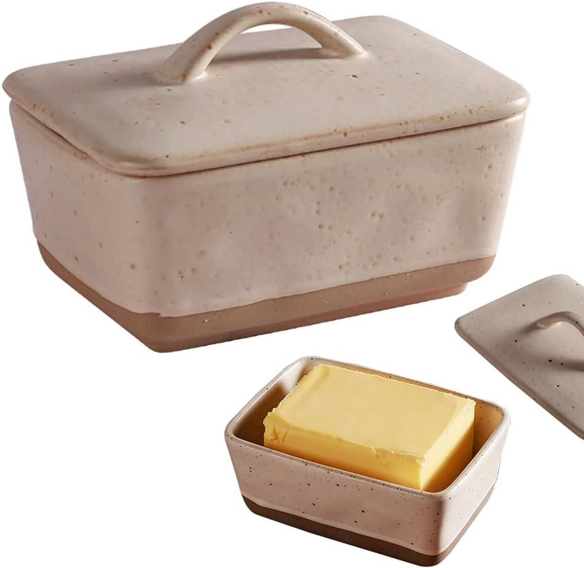 Keramische botervloot met deksel 350 ml, vintage botervloot voor koelkast en eettafel, ideaal voor standaard boter en kaas