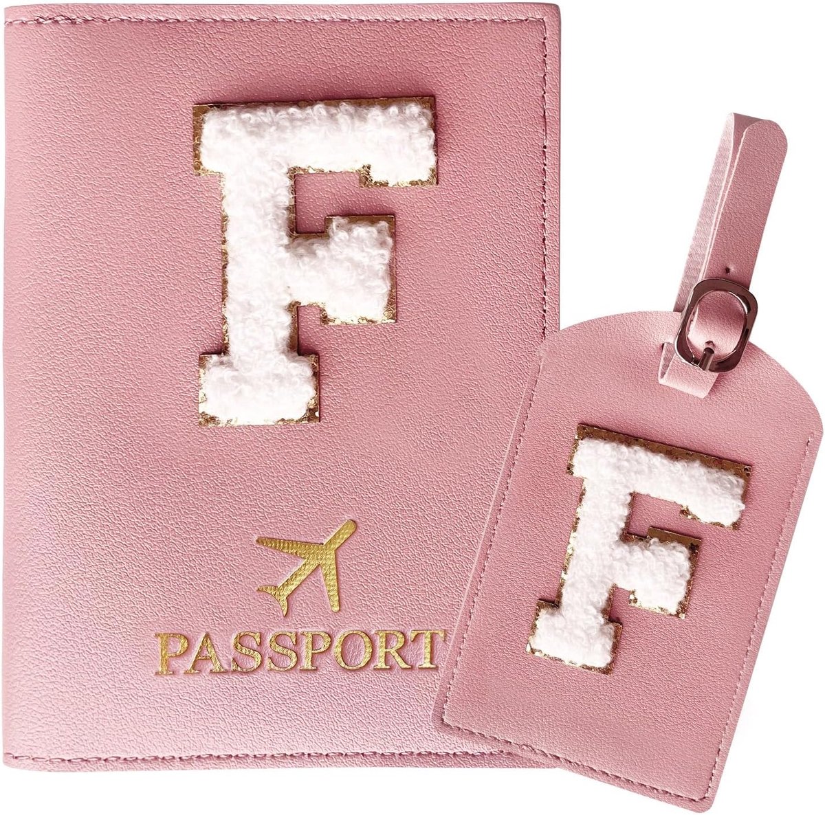 SnelShoppen - Paspoorthoes en Bagagelabelset met Letterpatch - Duurzaam PU-leer - Gepersonaliseerde Reisaccessoires voor Vrouwen, Tieners en Meisjes -