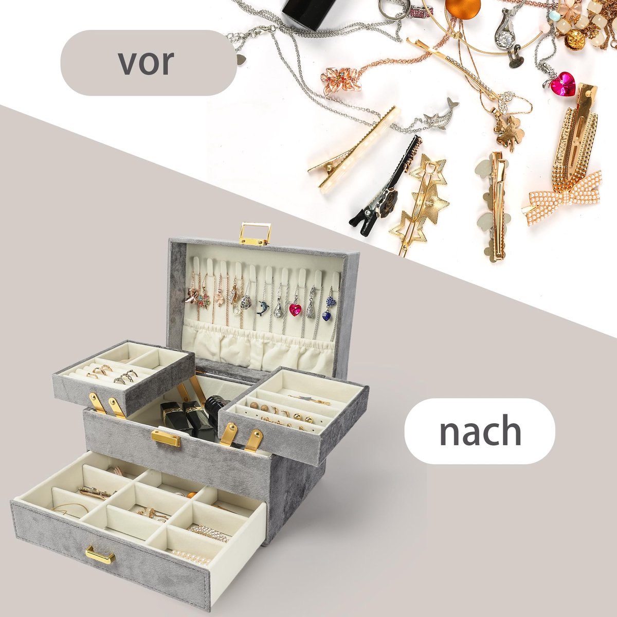 SnelShoppen - Dajasan Sieradendoos voor Dames, Grote Sieradenopslag, Fluwelen Sieradenorganizer met 1 Lade voor Ringen, Oorbellen, Armbanden, Halskett