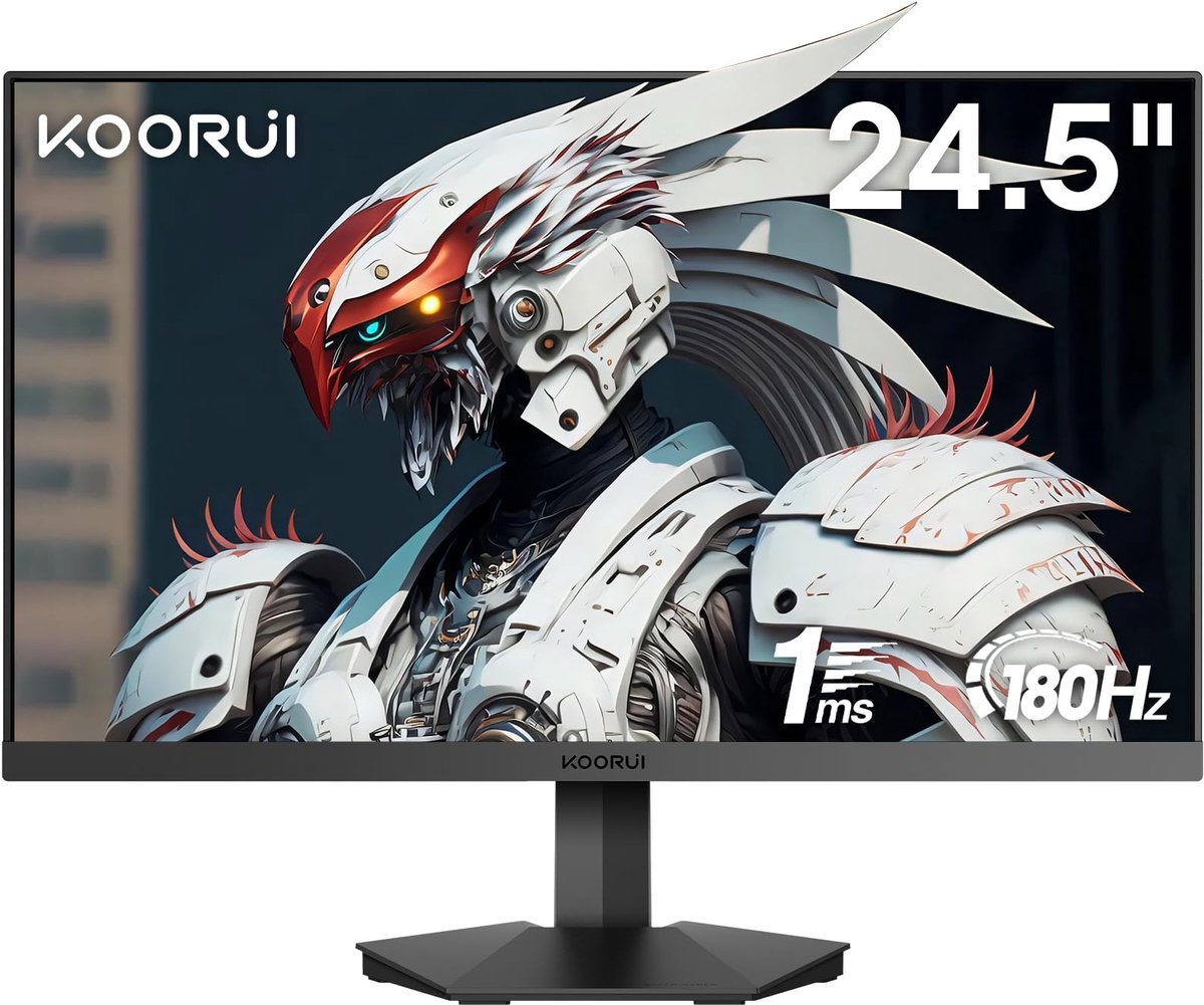 SnelShoppen - 24.5 Inch FHD Gaming Monitor 180Hz, Full HD 1920x1080, VA Scherm, 1ms Reactietijd, FreeSync & G-Sync Compatibel, 2x HDMI & DisplayPort,