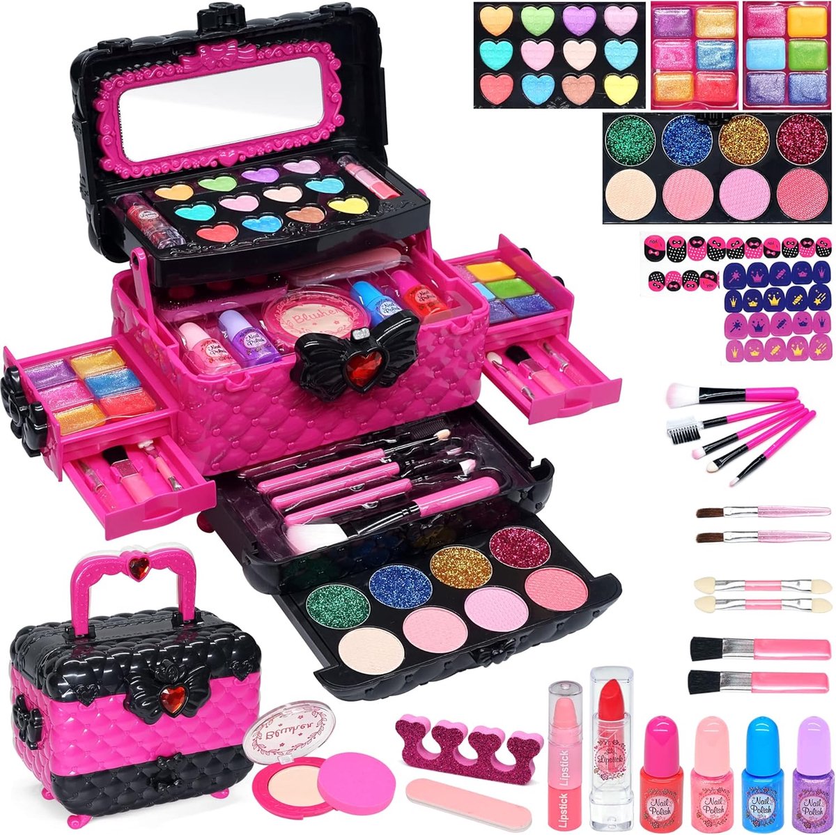 SnelShoppen - Kinderschminkset 57 Stuks Make-upkoffer voor Meisjes, Speelgoed voor Halloween, Kerstmis, Verjaardag, Creatief Verkleedplezier voor Kind