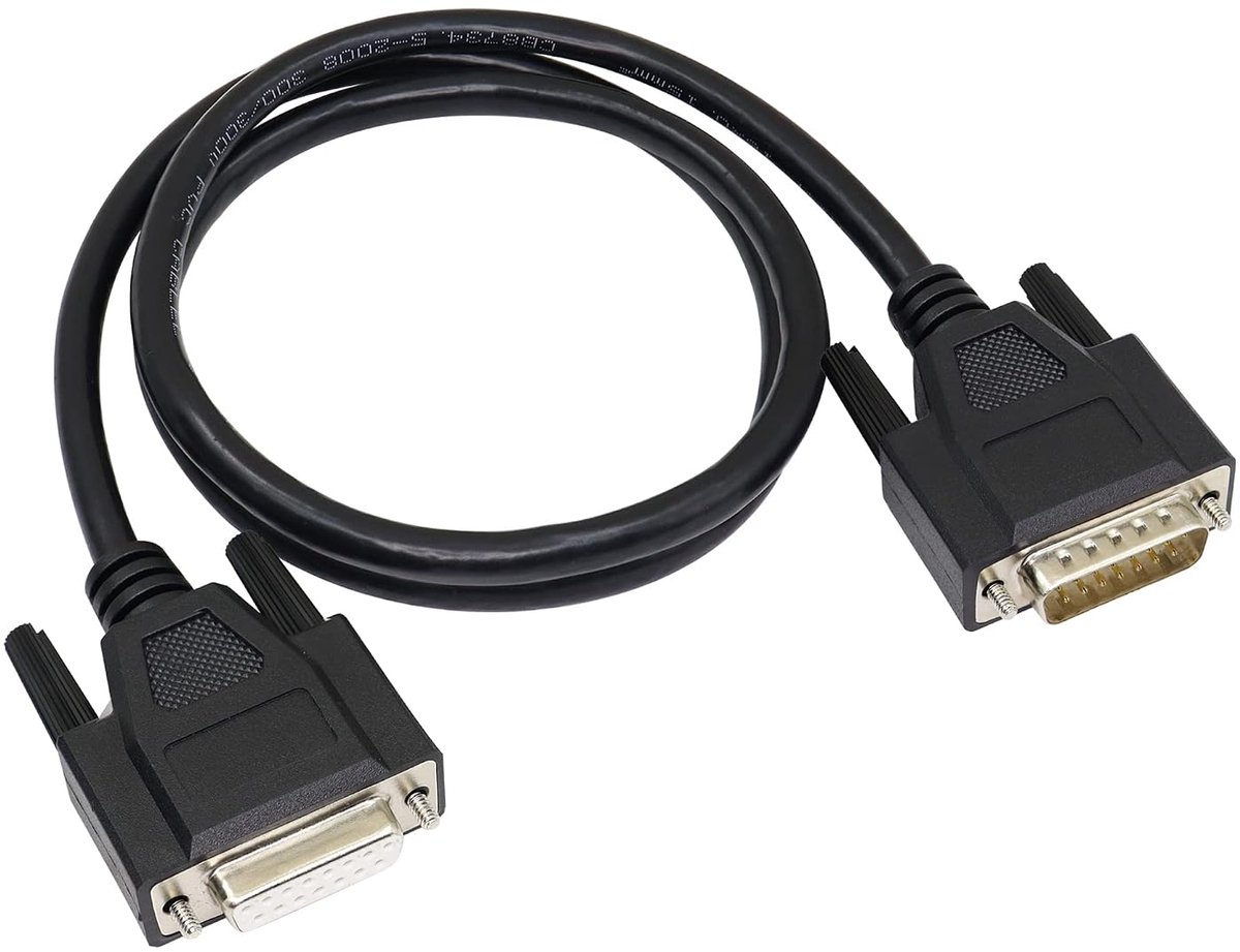 mannelijke naar vrouwelijke seriële kabel, mannelijke naar vrouwelijke 15-pins vergulde connector recht door snoer, voor datacommunicatie 1M (zwart).