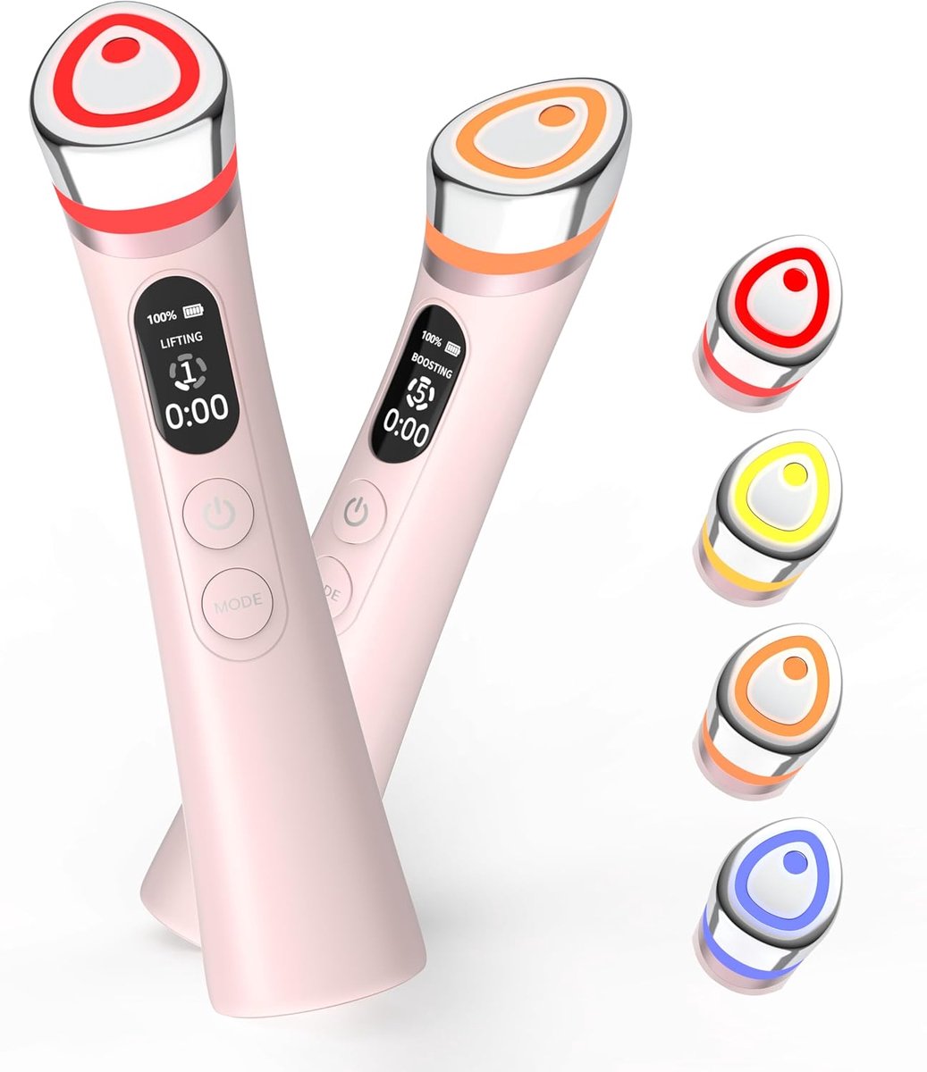Gezichtsliftapparaat - 8-in-1 apparaat voor huidverstrakking en -lifting, LED-lichttherapie tegen rimpels, Koreaanse huidverzorging, gezichtsmassageapparaat van spa-kwaliteit voor lifting en versteviging-Roze