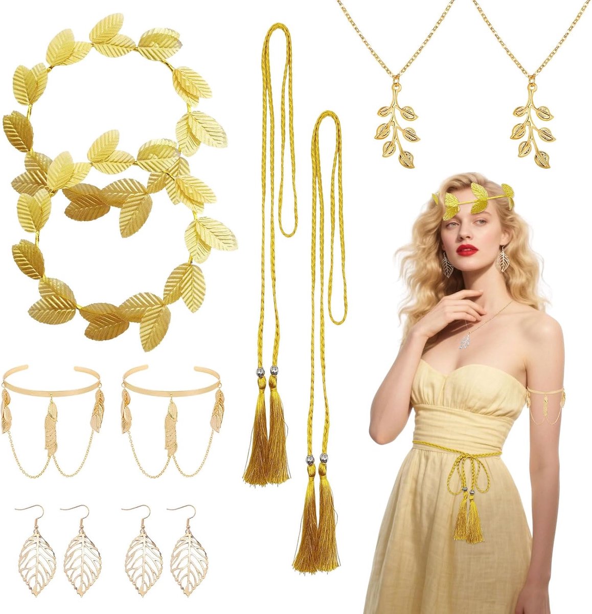 10 stuks Griekse godin kostuum accessoires set, oud Grieks kostuum meisjes vrouwen bruiloft party set