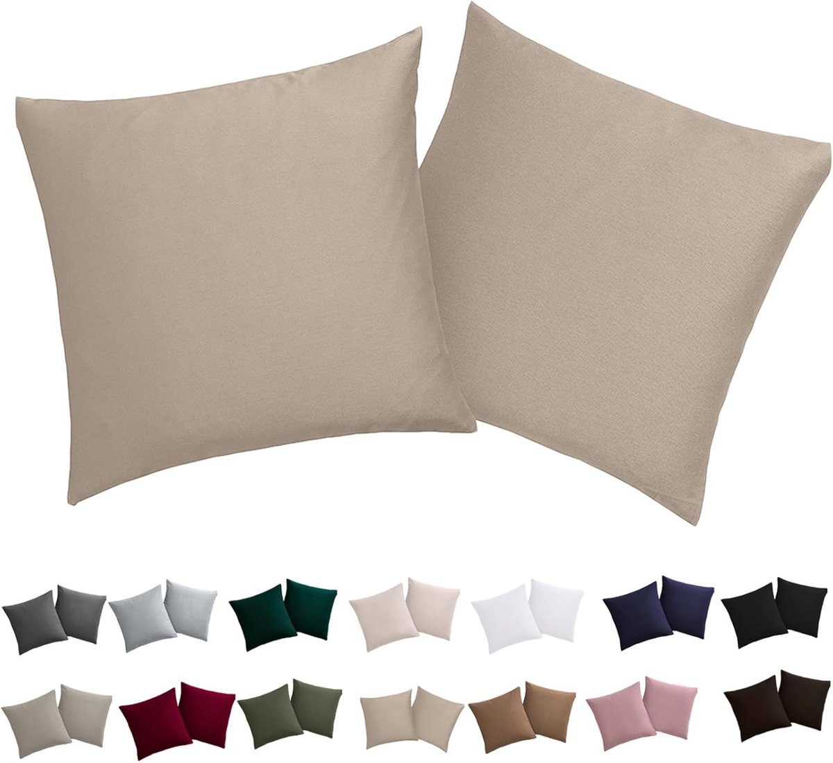 Kussensloop 50 x 50 cm, set van 2 kussenslopen, 50 x 50 cm, zandy beige, 100% microvezel, strijkvrij en kreukvrij, met ritssluiting