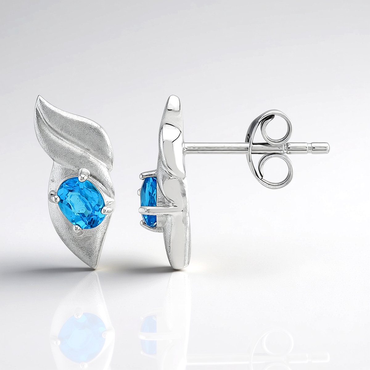Cavill - 925 Sterling Zilver Oorbellen met Palladiumlaag - Neonblauwe Goias Apatiet 0,255 ct - Elegante Bladvormige Oorknopjes 13 mm