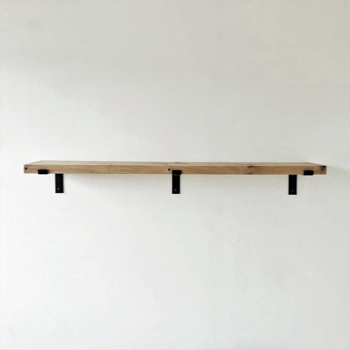 Eiken Wandplank - 160x25 cm - Industriele Plankdragers L-vorm - Staal - Mat Blank