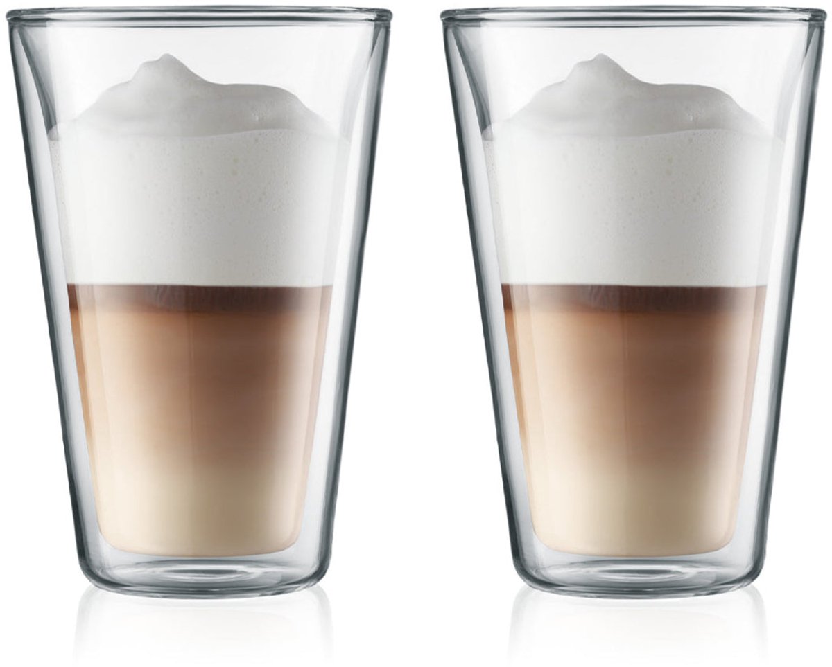 Bol.com Bodum Dubbelwandige Latte Macchiato Glazen Canteen – 400 ml – 2 Stuks – Gemaakt van Borosilicaatglas met Gepatenteerd Ve... aanbieding