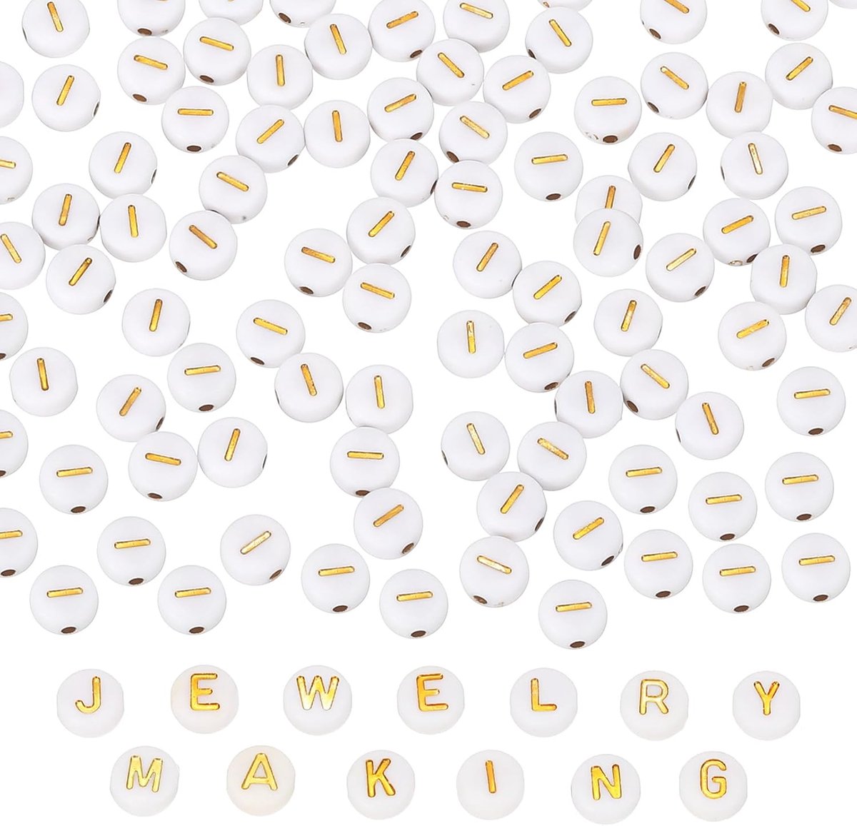 Kralen, 100 stuks gouden letterkralen, acryl bedels voor ambachtelijke vriendschap armbanden sieraden maken, 4 x 7 mm, letter I