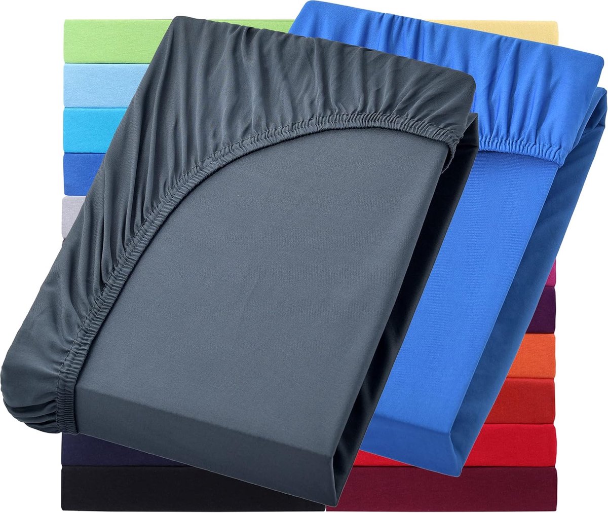Set van 2 waterbed & boxspring hoeslakens 200 x 220 cm - 40 cm brug - 200x220cm hoeslaken - 100% katoen, antraciet & koningsblauw