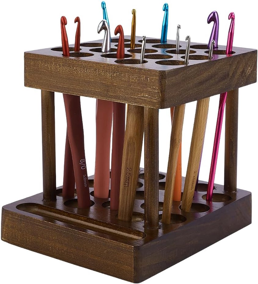 Houten Haaknaalden Houder Vierkante Haaknaald Ambachten Organizer Met 17 Gaten Kokosnoot Bruin Grenen Hout Breien Haak Houder Hout Naaibenodigdheden Opslag voor Breien Haken