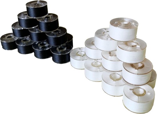 144 voorgewikkelde klossen voor borduur- en naaimachines klasse 15 maat A (SA156) kunststof zijdelings 60 WT polyester naaigaren (72 zwart en 72 wit) — afbeelding 5