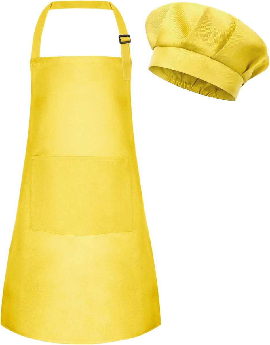 Kinderschort en kookmutsset, verstelbaar kunstschort met 2 zakken, peuterkoksmuts en schort voor koken, bakken en schilderen