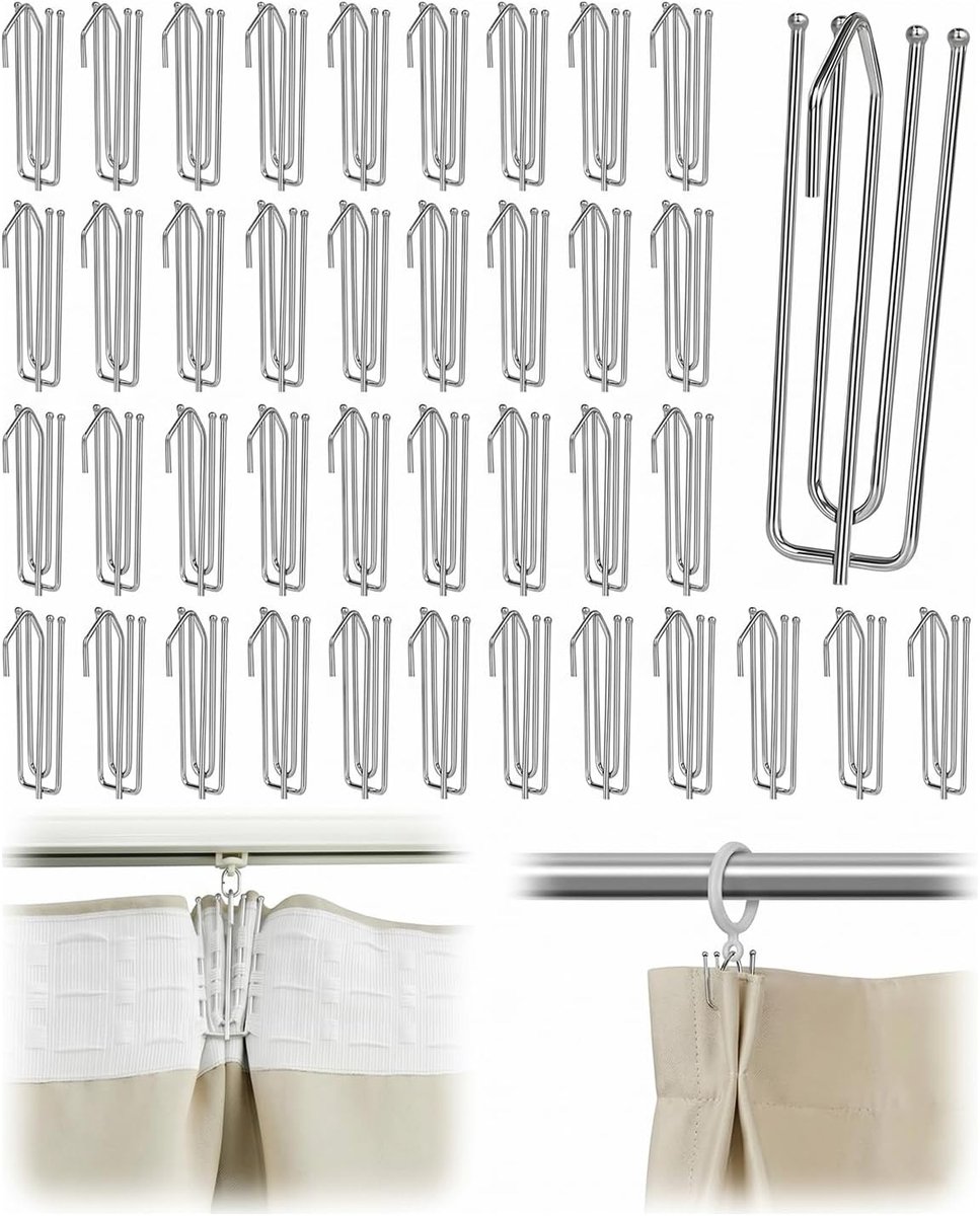Haken van roestvrij staal met 4 punten, plooihaken voor gordijnband, metalen haken voor rails, hoogte 7 cm, diameter 2,0 mm