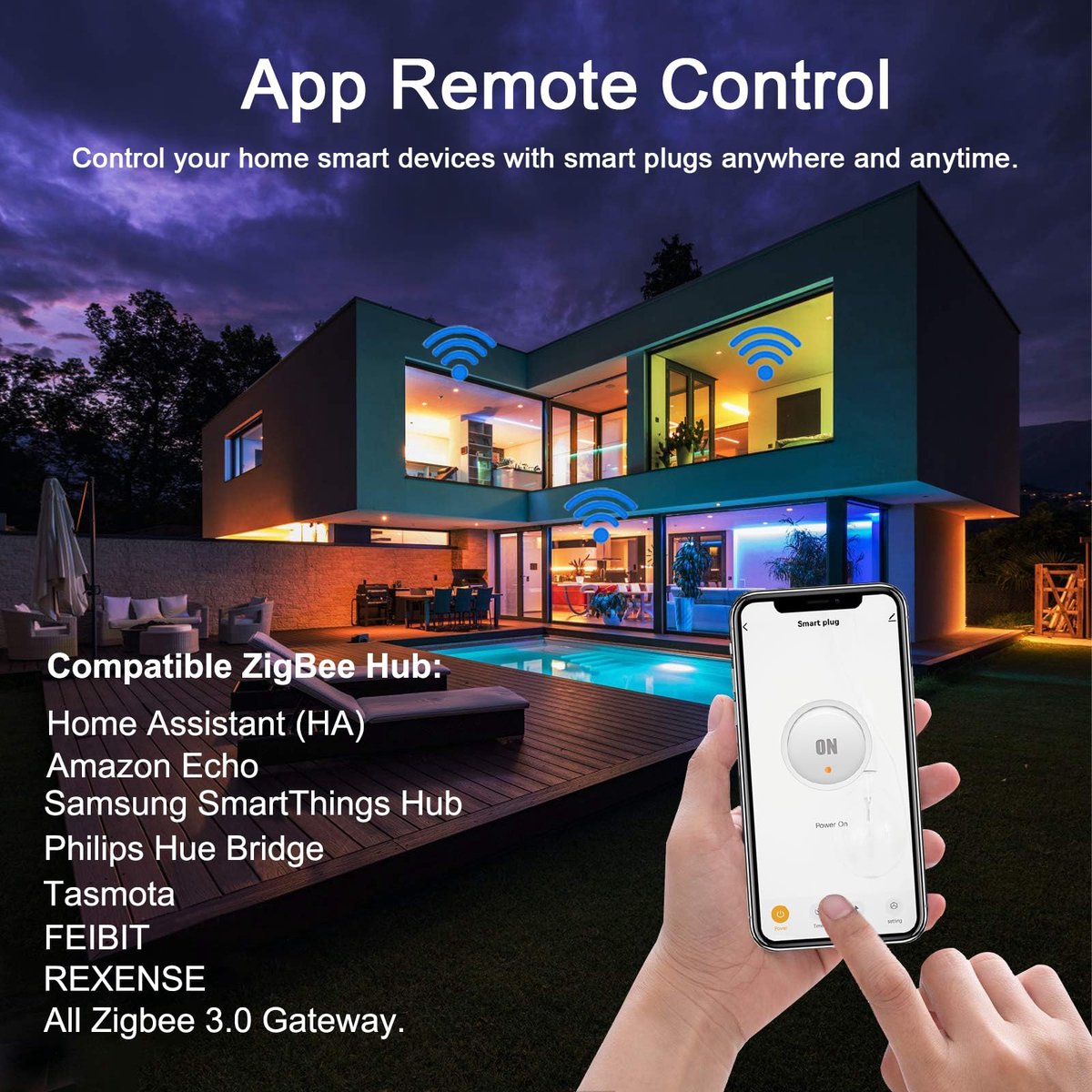 SnelShoppen - ZigBee Slim Stopcontact met Stroommeting, Slimme Stekker met App Afstandsbediening, 16 A Smart Home Stopcontact met Timerfunctie, Compat