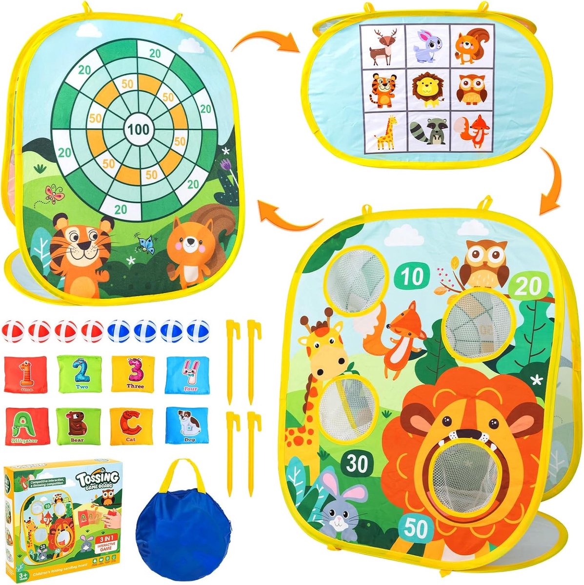 SnelShoppen - Werpspel Dartbord voor Kinderen, 3-in-1 Zitzak, Spelletjes voor Binnen en Tuin, Verjaardagscadeau, Activiteiten vanaf 3 Jaar, Familiefee