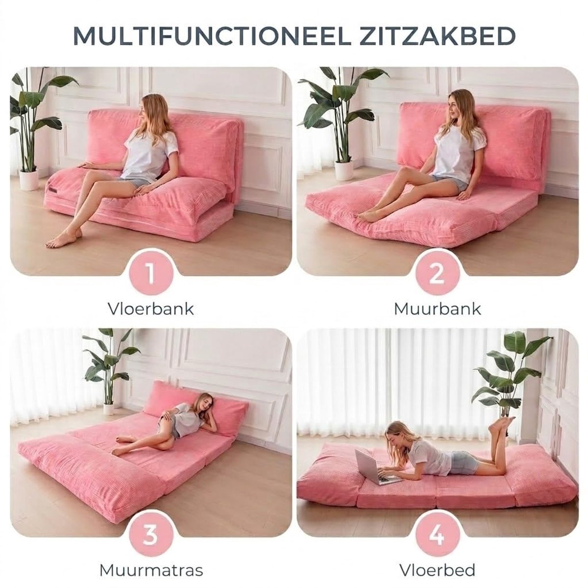 SnelShoppen - MAXYOYO Zitzak Bed Opvouwbare Corduroy Sofa Stoel Schuimvulling Extra Dikke 4-voudige Vloerbank Matras voor Volwassenen Inclusief Afneem