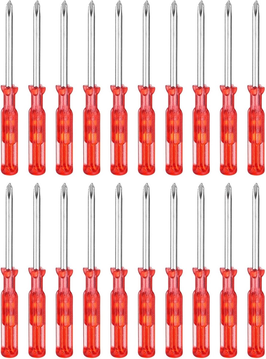PH00 Mini Phillips schroevendraaiers #00, 20 stuks, 2,6 inch, lengte schroevendraaier, 3,3 inch koolstofstaal met ergonomische handgreep, voor doe-het-zelf reparaties, rood