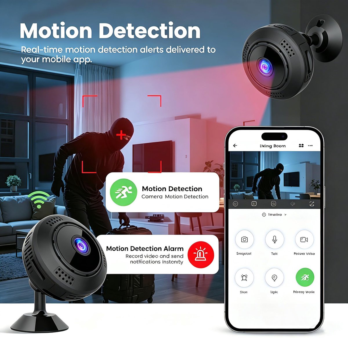 SnelShoppen - Mini Spionage Camera Spy WiFi 1080P HD Bewakingscamera Voor Binnen en Buiten, Compact en Discreet, Ideaal voor Beveiliging, Huis, Tuin e