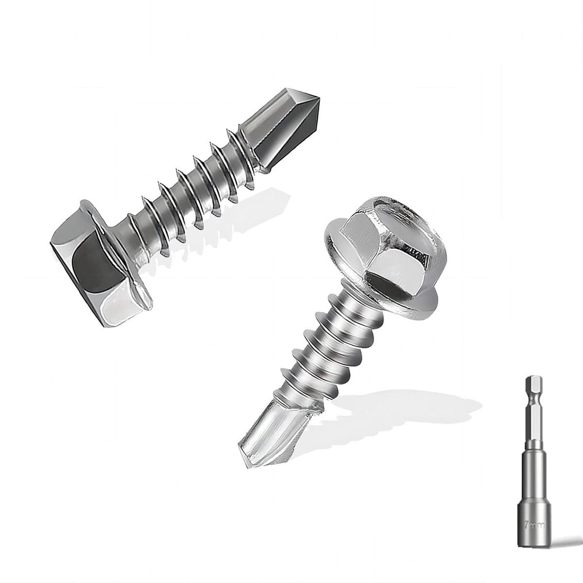 150 stuks zelftappende schroeven M4,2 x 16 mm + 1 stuks zeskantige bit-steeksleutelset 410 roestvrij staal plaatschroeven zeskant spenglerschroeven boorschroeven roestvrij staal metalen
