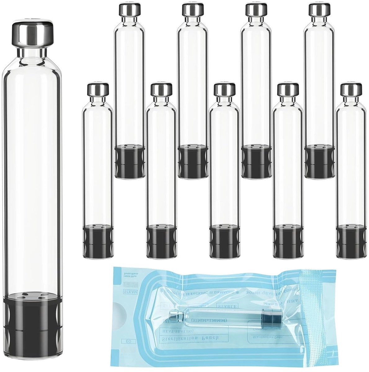 Verpakking van 10 Steriele 3ml Cassetteflacons, Pen-stijl 3ml cartridges, Verzegeld, Gesteriliseerd en Individueel Verpakte Monsterflacons