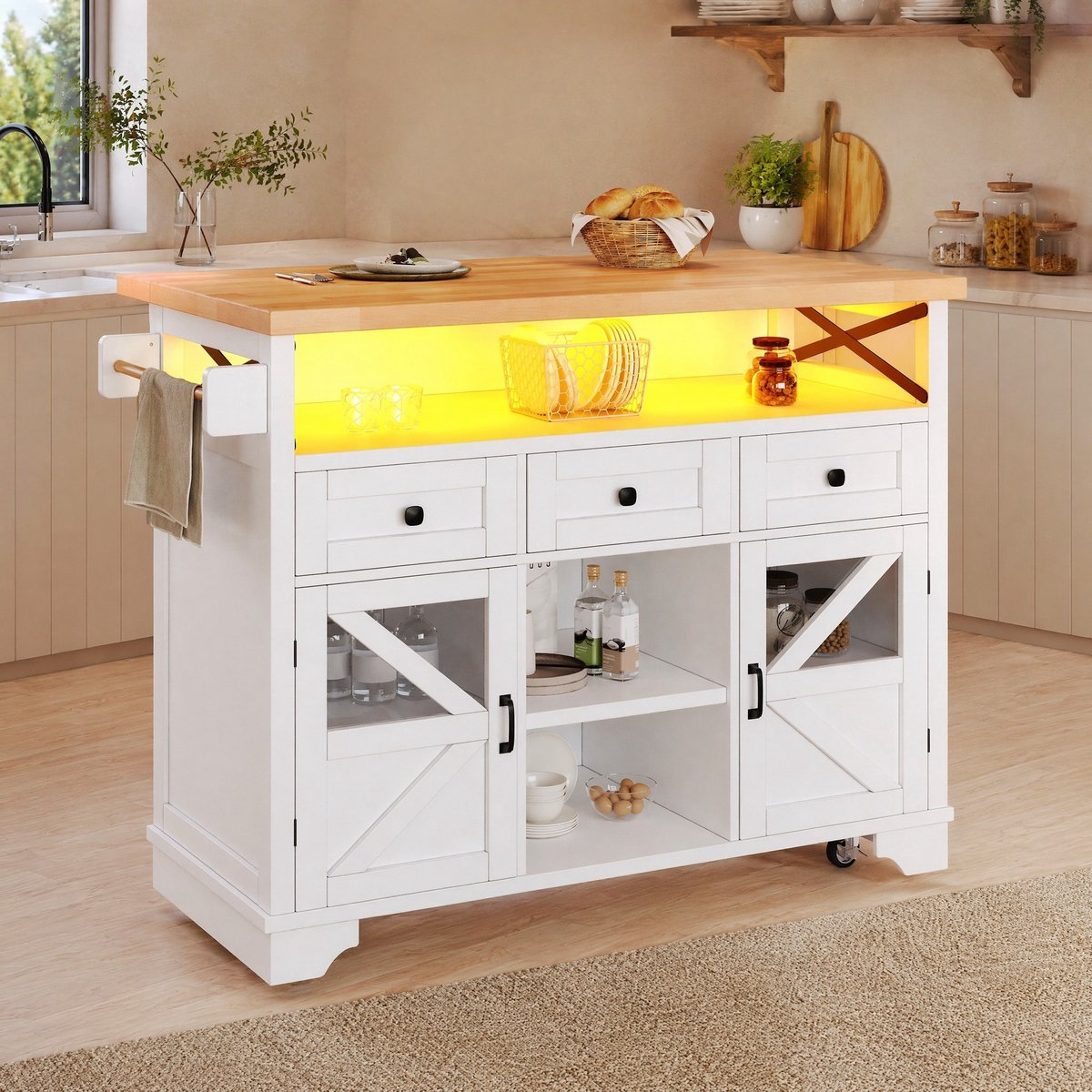 COVREO Keukenkast 120x71x98 cm wit, MDF met klapblad, LED en 3 lades