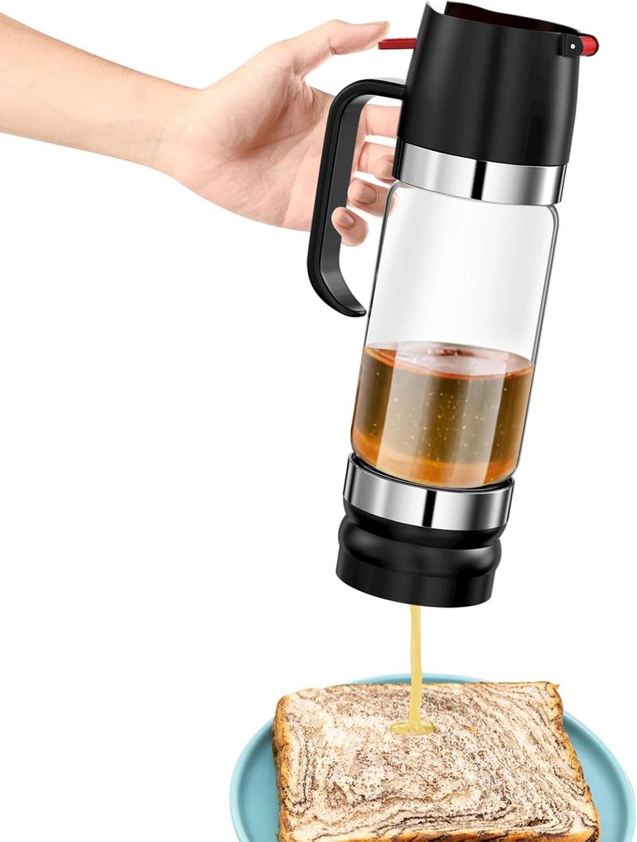 Honingpot, sirooppomp, suikersiroopdispenser, glazen potten, honingschenker, siroopdispenser, anti-druppelcontainer met handvat, voor koffiesiroop, melk en honing (zwart)