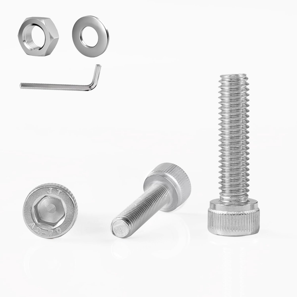 x 45 mm (20 stuks) cilinderbouten met binnenzeskant DIN 912 (ISO 4762) volledige schroefdraad cilinderkopschroeven van roestvrij staal A2 V2A