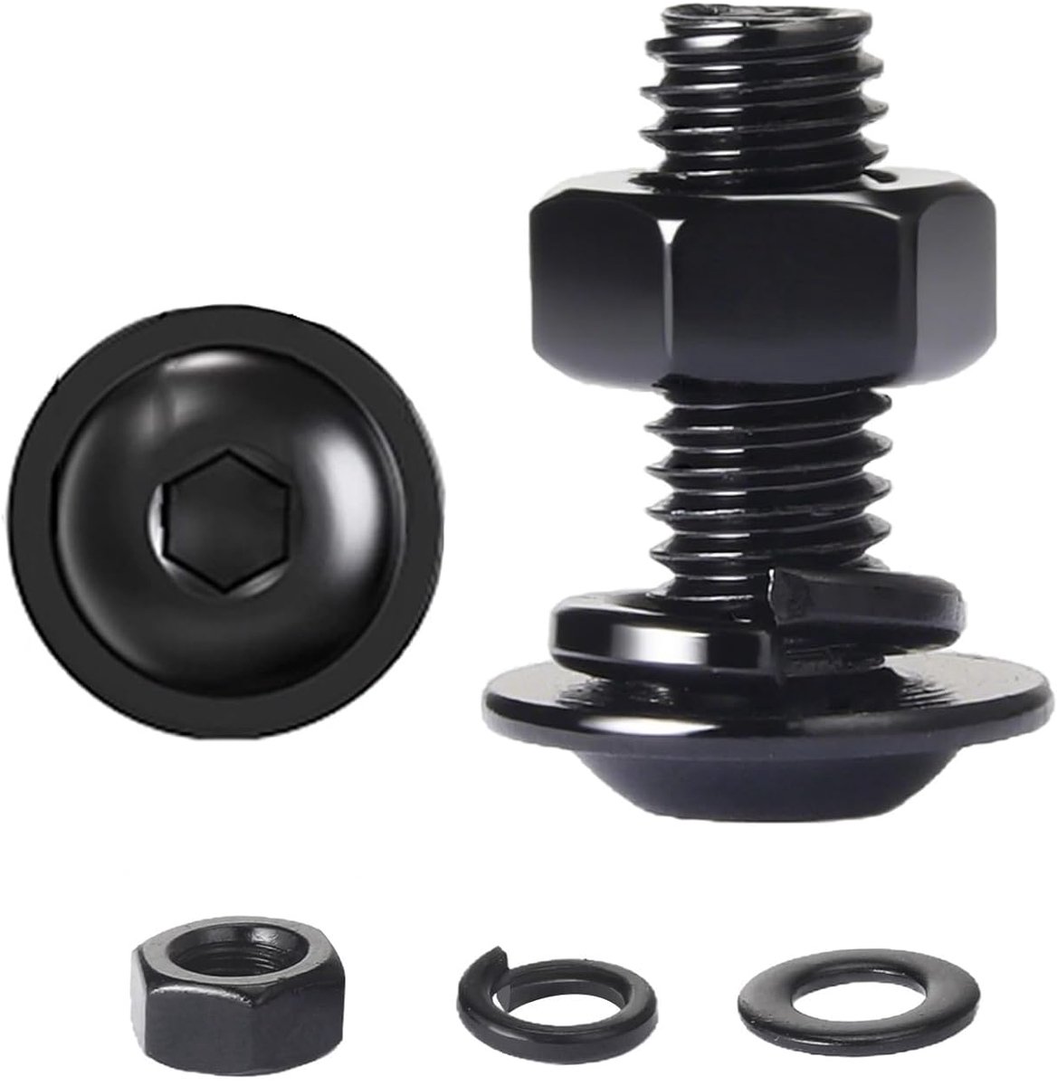 10 Stuks M8x40mm Flensbouten met Binnenzeskant en RVS Moeren Zwart | Roestvrijstalen 304 A2 V2A Boutenset met Zeskantmoeren en Veerringen,voor Meubels, Metaalconstructies, Montage en Reparaties