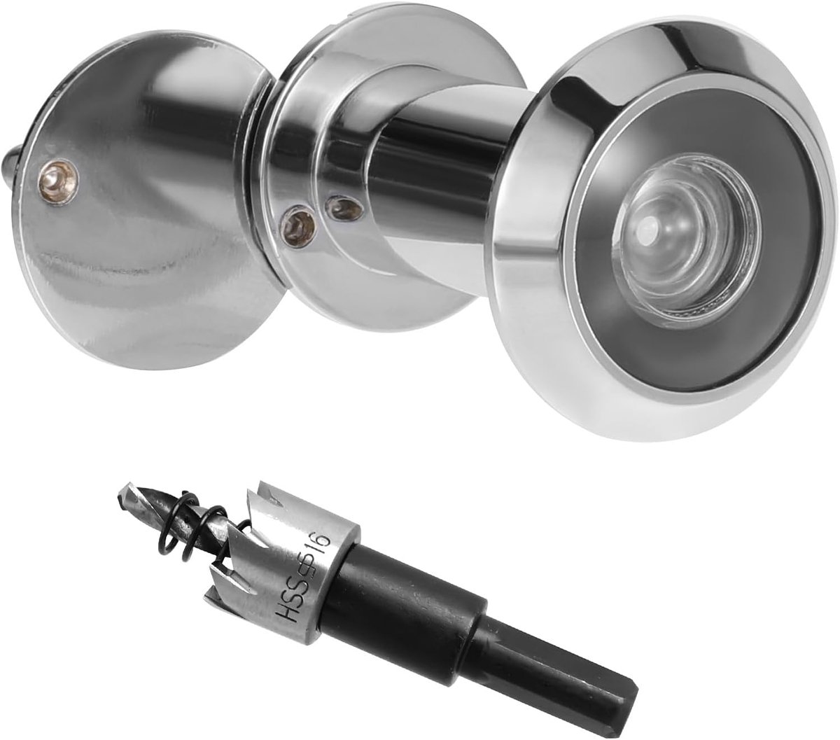 Deurspion met inkijkbescherming, 200 graden groothoek, optische glazen lenzen, boorgat Ø 16 mm, spion met boor, instelbare lengte, deurspion voor 35-60 mm dikke deuren, zilver