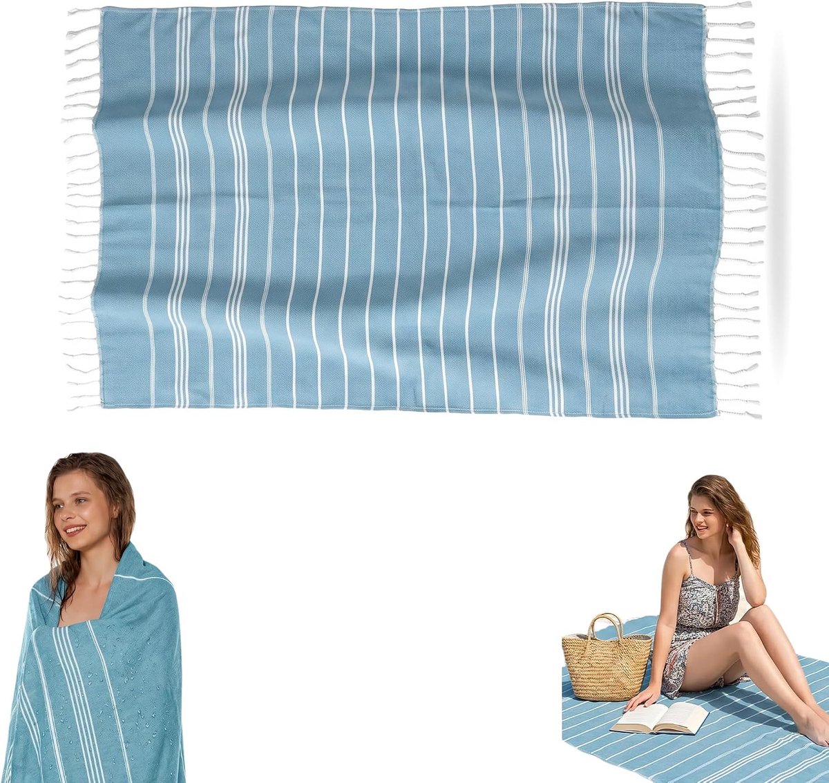 Groot 100x200, Saunadoek Hamamdoek Sauna voor Mannen Vrouwen, Saunahanddoek Katoen voor Zwembad Strand Camping Sauna (Blauw)