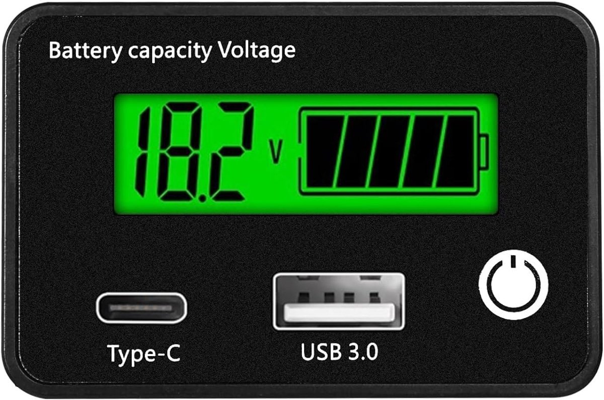 LCD Batterij Capaciteit Monitor, USB Type-C Voltage Meter Tester 12V 24V Voor Loodzuur Lithium Batterij Indicator