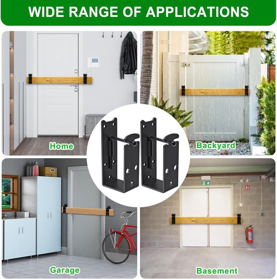 2x4 Door Barricade Brackets, Heavy Duty Door Security Bar Brackets with Locking Design, U-Shaped Bar Holder Bracket Fits 2 x 4 Lumber for Home, Garage, Gate to Security Door Reinforce, 2Pcs — afbeelding 5