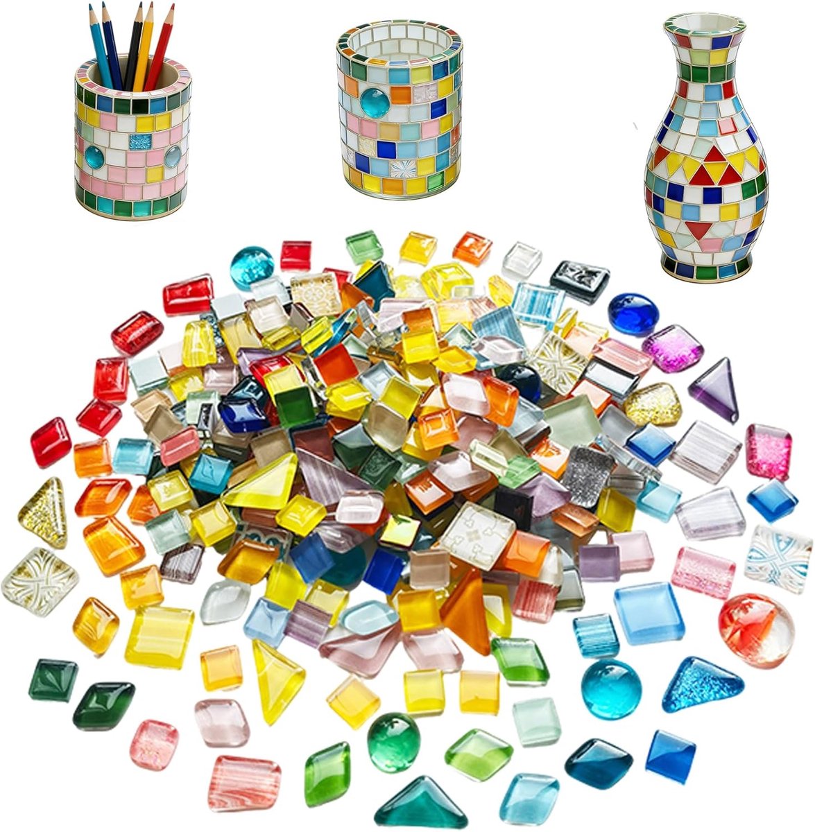 400 g glazen mozaïekstenen, vierkante mozaïekstenen om te knutselen, mozaïektegels, mini, 1 x 1 cm, meer dan 40 kleuren, geschikt voor doe-het-zelf kunstprojecten, badkamer, keuken