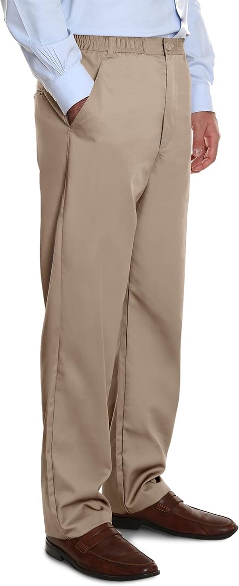 Men's Elastic Waist Pants for Seniors Tan, X-Large, 31-32'' Inseam, 40'' Waist - Adaptive Clothing for Elderly with Zipper and Button