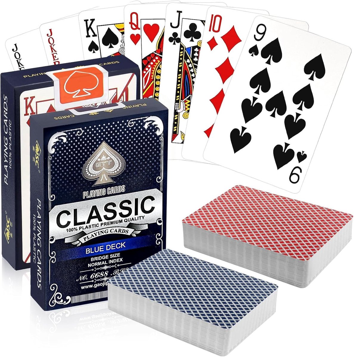 Waterdichte pokerkaarten in rood en blauw | Set van 2 matte speelkaarten voor poker, blackjack en bridge