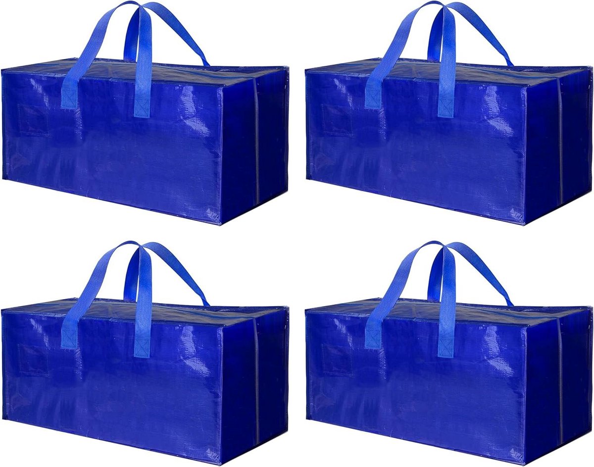 Opbergtassen Set - Verhuisdozen - Ruimte Besparen - Versterkte Handgrepen - 4 Pack 95 Liter - Blauw