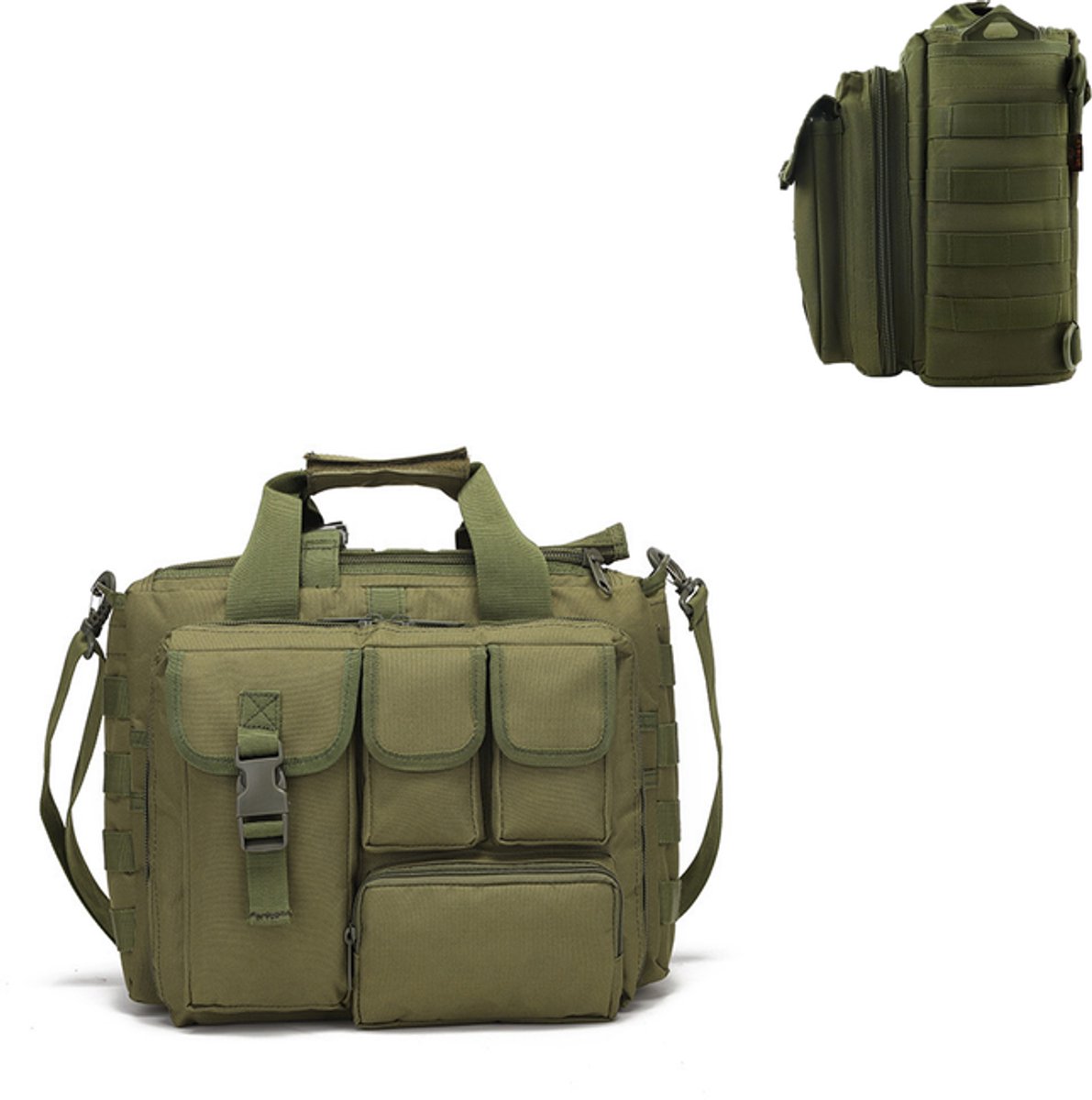 KZQ Tactische studenten laptop computer tas 15.6 inch - Stevige militaire briefcase voor werk kamperen en dagelijks gebruik - Legergroen
