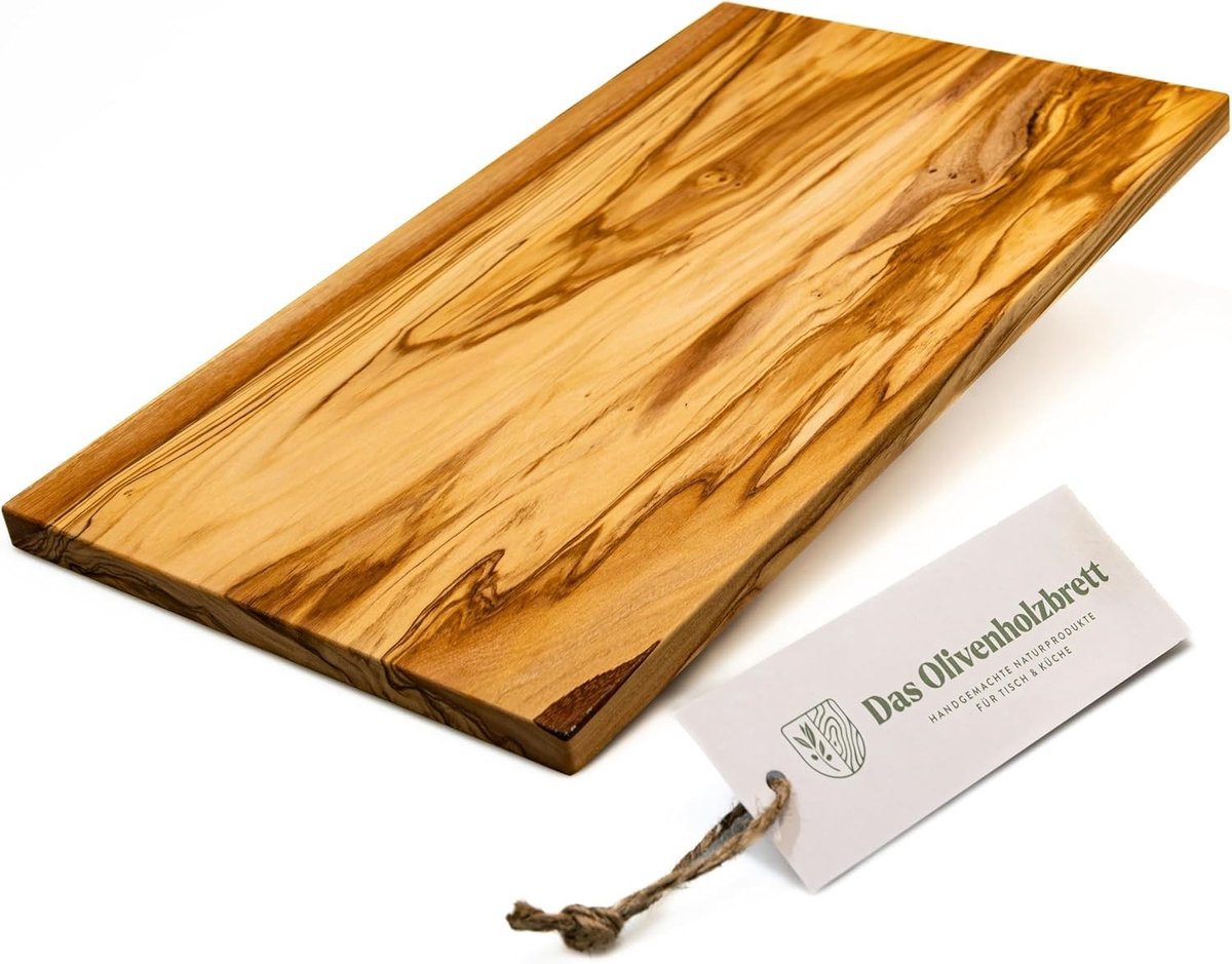DAS OLIVENHOLZBRETT® / Olijfhouten snijplank, rechthoekig, ontbijtplank van hout, broodplankje van olijfhout, snackplank van olijfhout, 30 x 15 x 1,5 cm
