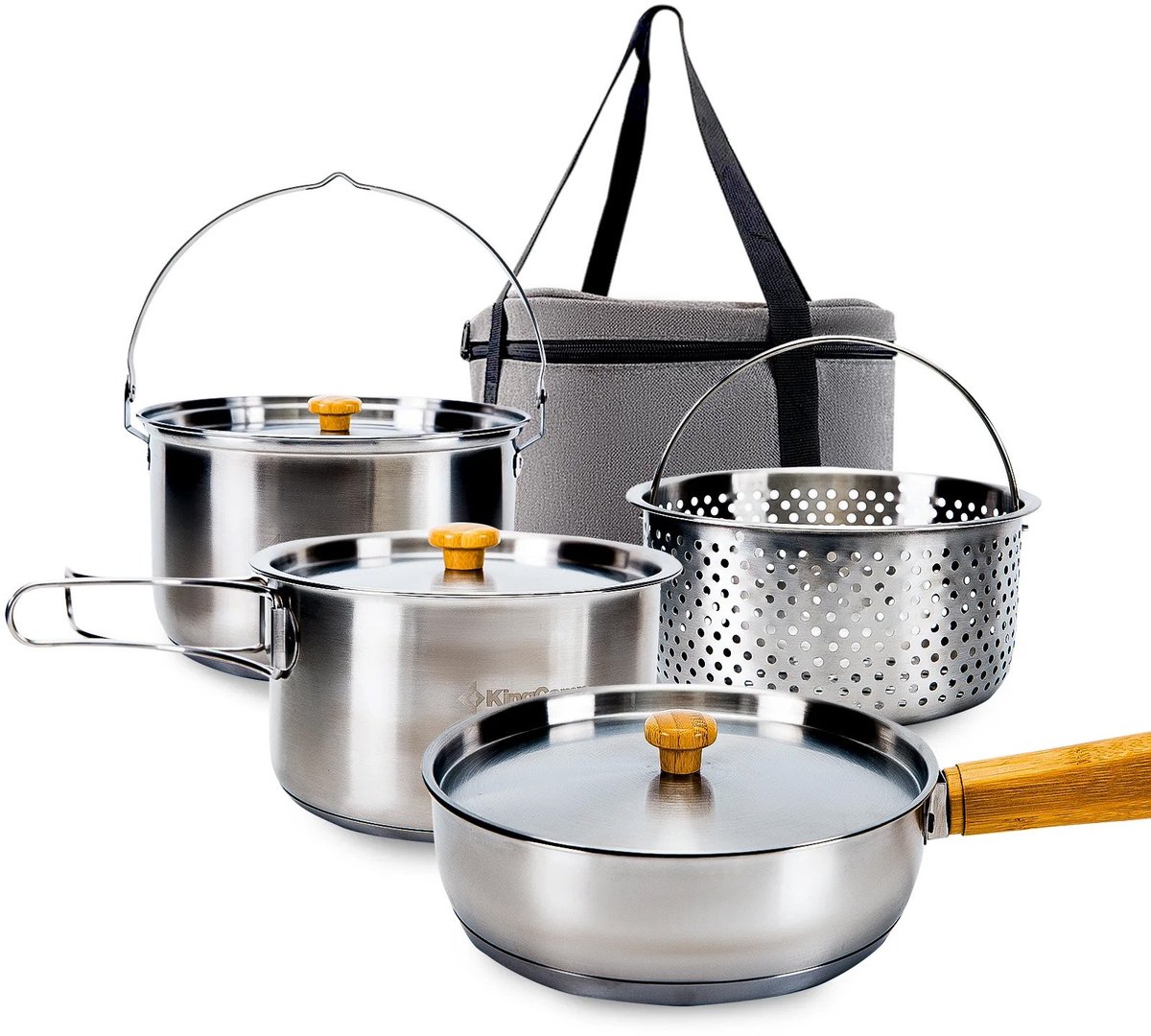 Campingkookset Basecamp I Outdoor - Servies set pan en koekenpan van roestvrij staal