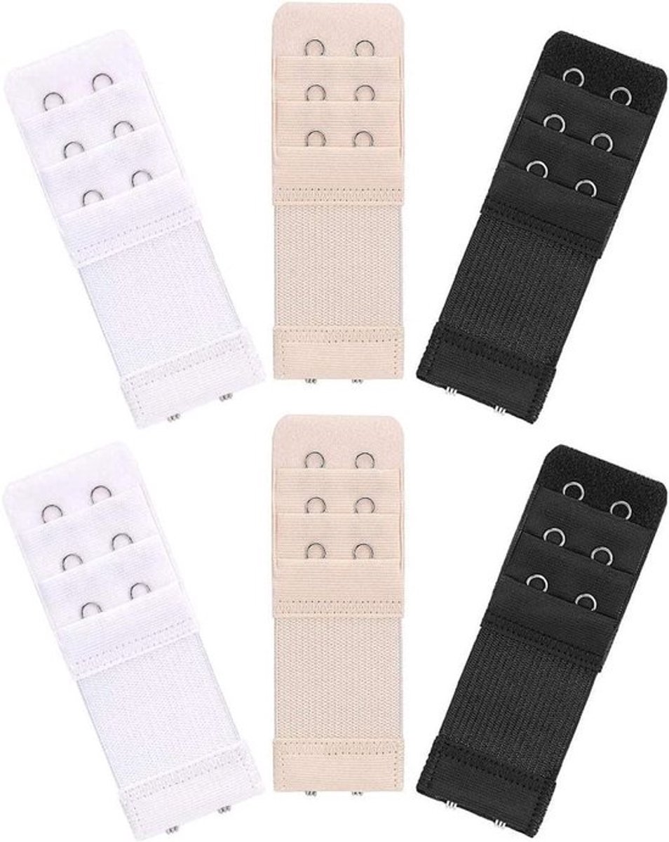 BH-verlenging 6 stuks 2 haken 3 rijen zacht comfortabel elastiek dames zwart witbeige.