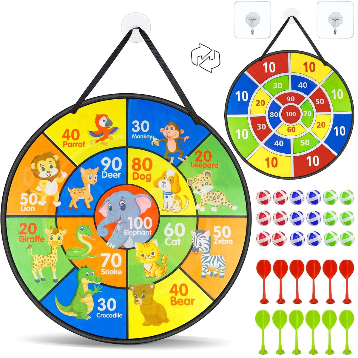 Solidchoice - Dubbelzijdig Dartbord voor Kinderen - 72 cm met 18 Plakballen