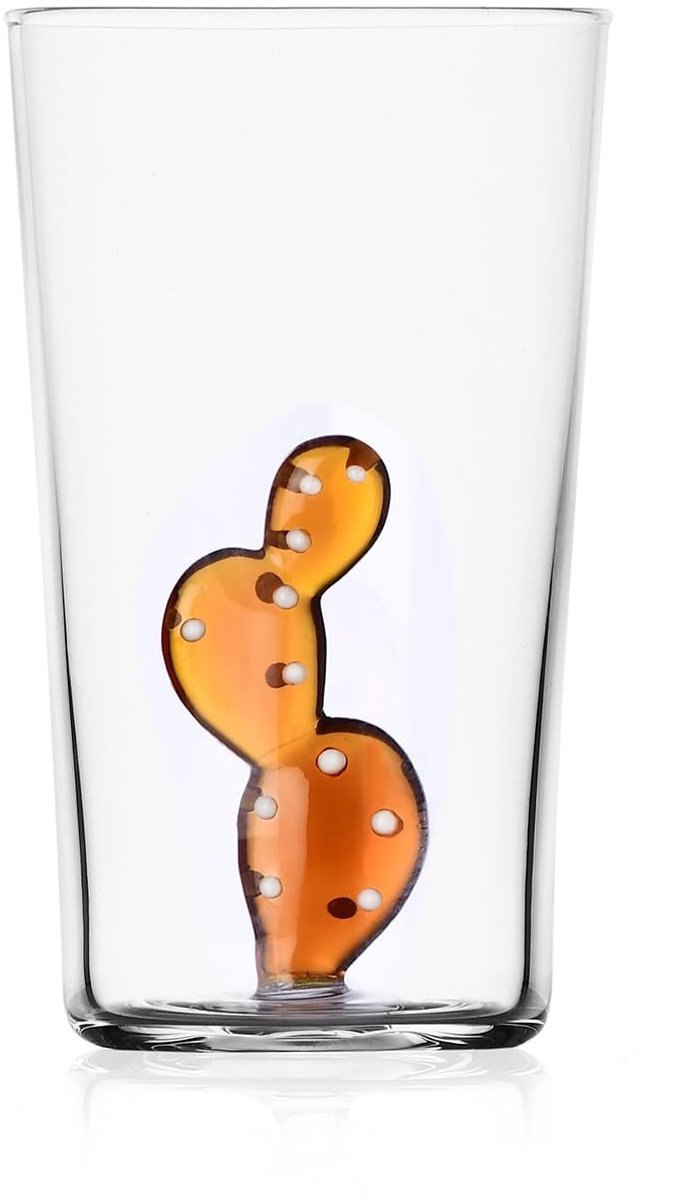 Solidchoice - Ambachtelijke Longdrink Glas met Cactus Ontwerp in Amber