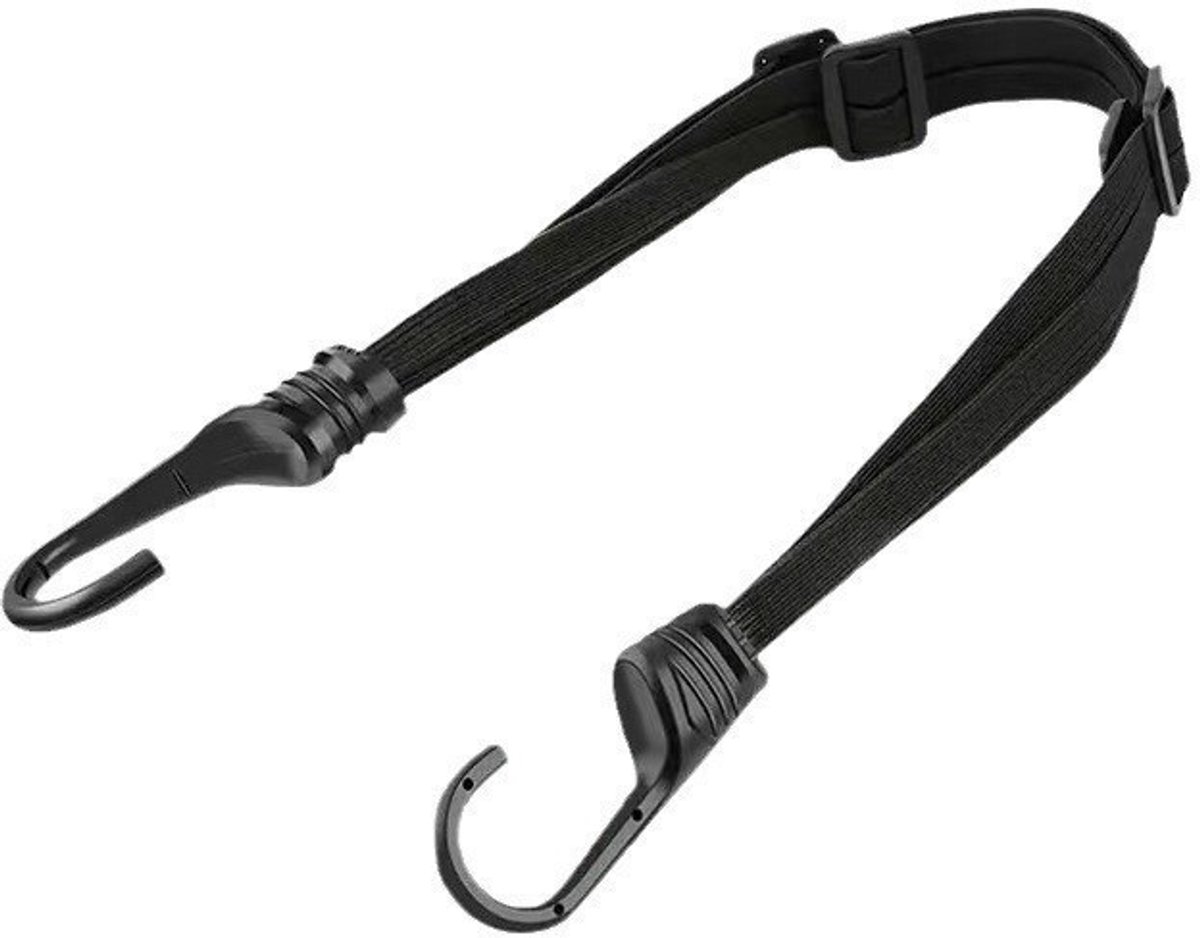 Verstelbare elastische helmbindriem 90 cm, vierstrengs spanband met kunststof gecoate staalhaken, multifunctionele bevestigingsriem voor motorhelm en bagage, zwart